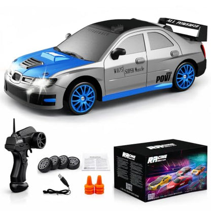 Remote Control Car RC Drift Car 2.4GHz 1:24 Scale 4WD 15KM/H High Speed Model Vehicle with LED Lights Drifting Tire Racing Sport Toy Car for Adults Boys Girls Kids Gift - color: F-grey