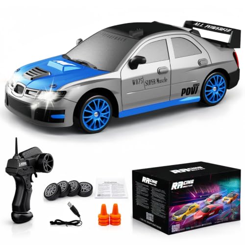 Remote Control Car RC Drift Car 2.4GHz 1:24 Scale 4WD 15KM/H High Speed Model Vehicle with LED Lights Drifting Tire Racing Sport Toy Car for Adults Boys Girls Kids Gift - color: F-grey