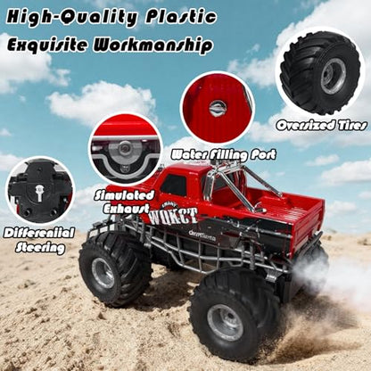 Highspeed Entry Level red rc Monster Truck with Light Spray 2.4GHz Upright 360 Rotate 4WD Monster Trucks rc Cars, 20+ KM/H Monster Trucks 70min (Max) Runtime,Back-to-School Season Toddler Toy 8-12 - color: Bigfoot-red
