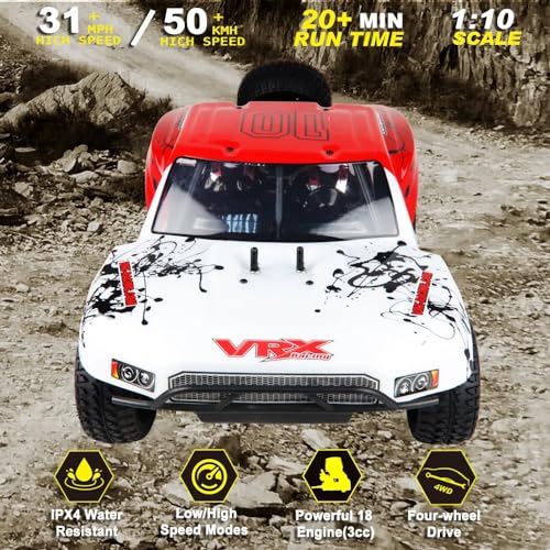 Two-Speed Nitro RC Car for Adult 1/10 20.9IN Gas-Engine Remote Control Truck 70KM/H 2.4G 18CXP Nitro Engine Short Course Rally Vehicle All Terrain Off Road Racing Car 80cc Fuel Tank (Gray) - color: Gray