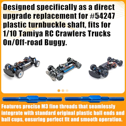 2PCS 3x42mm Aluminum Alloy Turnbuckle Shaft with M3 Threads, Push Rod Tie Rod Linkage Replacement for #54250, Compatible with 1/10 TAMIYA RC Crawlers Trucks On/Off-road Buggy Upgrade (Blue) - style: 2pcs-42mm #54250