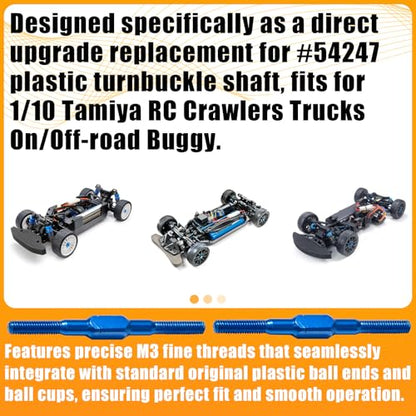 2PCS 3x42mm Aluminum Alloy Turnbuckle Shaft with M3 Threads, Push Rod Tie Rod Linkage Replacement for #54250, Compatible with 1/10 TAMIYA RC Crawlers Trucks On/Off-road Buggy Upgrade (Blue) - style: 2pcs-42mm #54250
