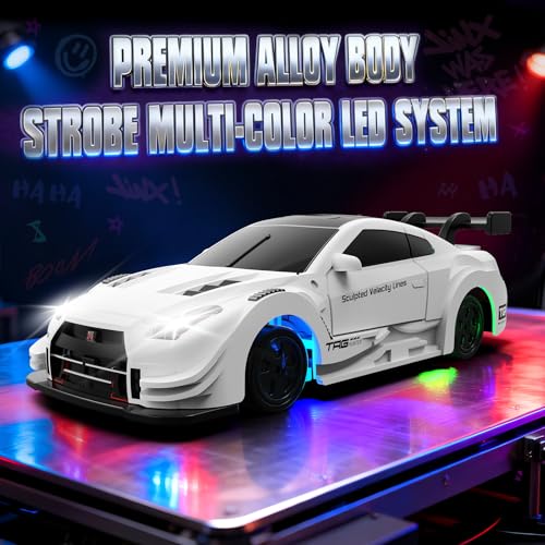 RC Drift Car, 1/43 Mini RC Drift Car with Gyro, 2.4GHz Full Proportional Control, 20M/H 4WD High Speed Remote Control Alloy, LED Lights & Drift Tires, Toys Gift for Adults, Boys and Girls - color: White