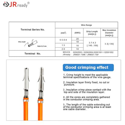 JRready ST6423 MLX 2.13mm Diameter Crimp Terminals, Pin and Sockets 14-20AWG, Compatible with Molex MLX Male & Female Crimp Terminals (50 Pair) - size: MLX 50Pair Terminal Kit