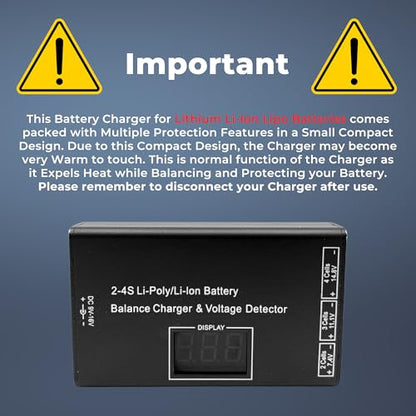 Airsoft Battery Charger LiPo Balance Charger for Lipo/Li-Ion Battery with Wireless Voltage Meter, Overcharge Protection Fast Charging and Safety Cut Off for 7.4V 11.1V 14.8V Airsoft RC Lithium Battery