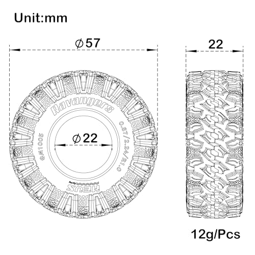 MEUS RACING 1.0 Tires - MS6 Ravangers Tires for TRX4M SCX24 FCX24 AX24 1/24 1/18 RC Crawler, 0.87/2.24/R1.0, #M1005 - size: M1005