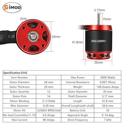 AM32 80A RC Brushless Motor ESC Combo 3542-2250 KV Outrunner Brushless Motor and ESC with USB Linker Sensorless RC ESC Motor Kit for 1/8 1/10 SCX10 TRX-4 Crawler