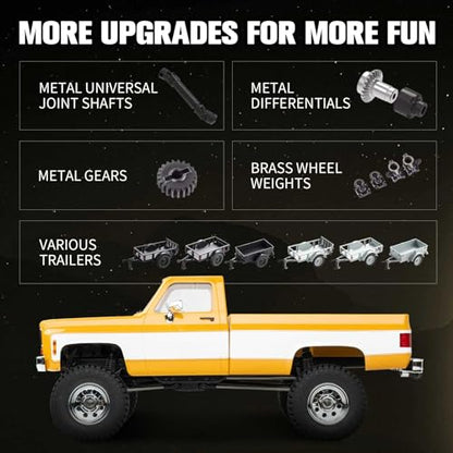 FCX18S FMS 1/18 Chevrolet K10 S RC Truck, Officially Licensed 4WD RC Crawler 2 Speeds Switch with LED Lights, Off-Road RC Model for Adults (Black) - color: Black