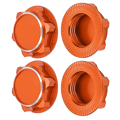 17mm Hex Wheel Nuts, 4pcs Aluminum Alloy 17mm Self Lock Hex Wheel Nuts Adapter Dustproof Caps for 1/8 RC Car Track Wheel Rims (Orange) - color: Orange