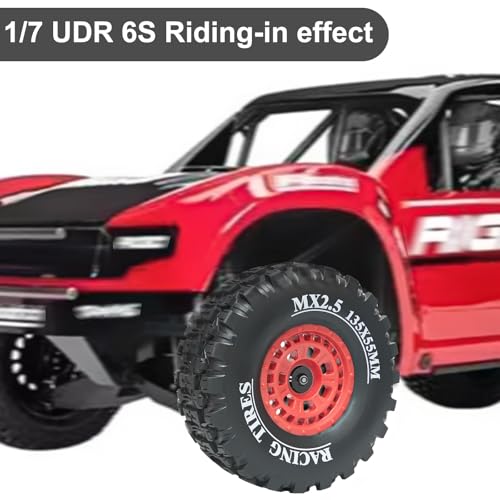 1/7 RC Short Course Truck Tires 1/8 Monster Truck Tires, 4PCS, Red | Compatible with ARRMA 1/7 Mojave 6S ARRMA 1/8 Mojave 4S TRAXXAS 1/7 UDR 6S RC Buggy Upgrades - color: Black Tires+ Red Wheels