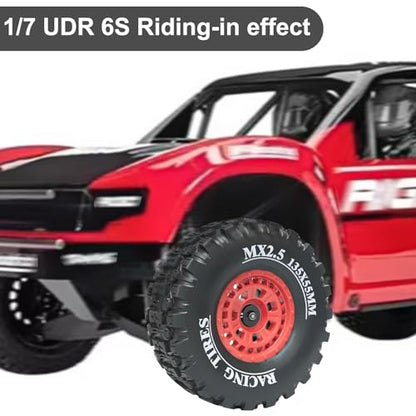 1/7 RC Short Course Truck Tires 1/8 Monster Truck Tires, 4PCS, Red | Compatible with ARRMA 1/7 Mojave 6S ARRMA 1/8 Mojave 4S TRAXXAS 1/7 UDR 6S RC Buggy Upgrades - color: Black Tires+ Red Wheels