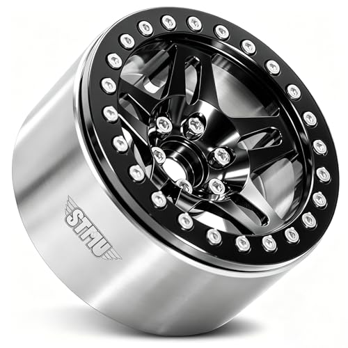 STMU 2.2 Inch Aluminum Beadlock Turbine Wheels - Perfect Fit for SCX10 TRX4 VS4-10 Gen8 1/10 RC Crawler Vehicles (Black) - color: Black