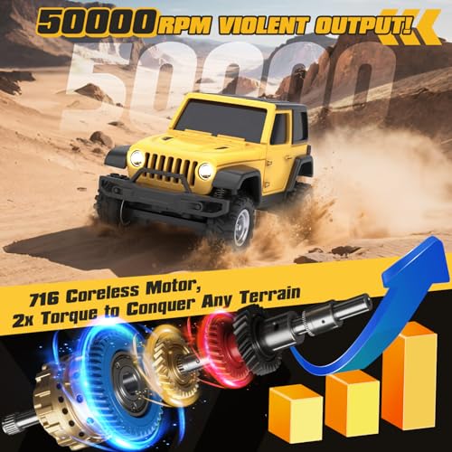 [2026 Upgrade 1/36 Mini RC Crawler, 4WD Micro Off Road Truck | Yellow Micro RC Crawler, 1/36 RC Crawler Mini RC Truck Toys for Ages 8-14, Birthday Gifts for Boys Girls, RTR 2.4GHz - color: Yellow