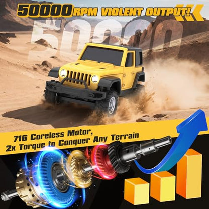 [2026 Upgrade 1/36 Mini RC Crawler, 4WD Micro Off Road Truck | Yellow Micro RC Crawler, 1/36 RC Crawler Mini RC Truck Toys for Ages 8-14, Birthday Gifts for Boys Girls, RTR 2.4GHz - color: Yellow