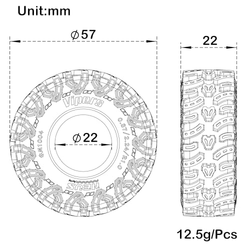 MEUS RACING 1.0 Tires - MS6 Vipers Tires for TRX4M SCX24 FCX24 AX24 1/24 1/18 RC Crawler, 0.87/2.24/R1.0, #M1004 - size: M1004