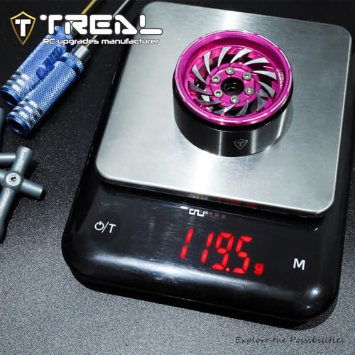 TREAL 1.9 Beadlock Wheels - Cyclone Style CNC Machined Aluminum Rims (4-Pack) Pink/Purple for 1/10 RC Crawlers TRX4, SCX10 III, and Ascent(Pink) - color: Pink