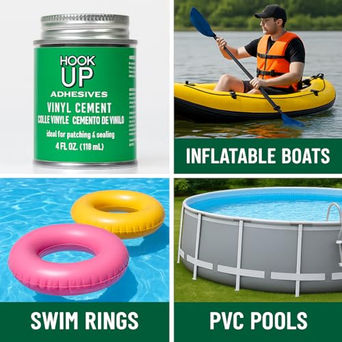Vinyl Cement – Waterproof Pool Liner Repair Glue for Vinyl & PVC, Fast-Drying Flexible Contact Cement for Inflatables, Air Mattresses, Boats, Tarps, Hot Tubs & Pool Patch Repairs (16 oz) - size: 16 oz