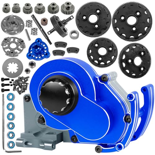 Transmission Case Gearbox w/Spur Gear Upgrades Part for 1/10 Slash/Stampede/Bandit/Rustler 2WD (VXL),RC Aluminum Transmission Gearbox Hops Up,Navy Blue & Titanium - color: Navy Blue - (Gear Gearbox)