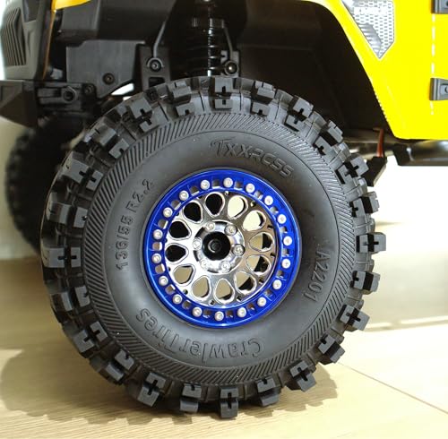 RC 2.2 Aluminum Alloy Beadlock Wheels and Tires Upgrades Accessories Rims for 1/10 SCX10 TRX4RC4WD and D90 RC Crawler Axial Remote Control Car (4pc) (Silver Blue) - color: Silver Blue