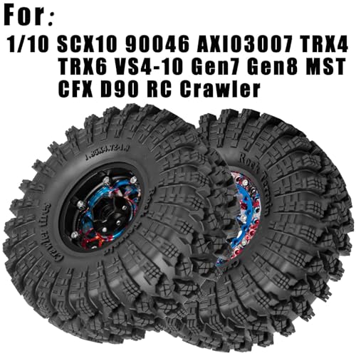 1.9 RC Wheels for 1/10 SCX10 SCX10II SCX10III 90046 TRX4 D90.Aluminium RC Truck Tires Highway Tires 1.9" RC Wheels and Tires 1.9 Beadlock Wheel Rim RC Tires,Colour - color: Colour（for 1/10）