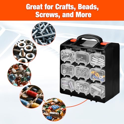 ValueMax Small Parts Organizer Box, Double-Sided Tool Box with 18 Removable Bins, Portable Screw & Parts Storage Case for Nuts, Bolts, and Hardware