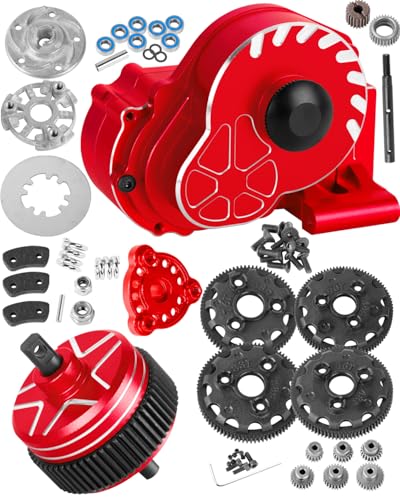 Metal Transmission Complete Upgrades Part for 1/10 Slash/Rustler/Stampede/Bandit 2WD(VXL),Gearbox Case w/76T 83T 86T 90T Gear,Diff,Slipper Clutch & Rebuild Kit,Pressure Plate,Red - color: Red(1set)