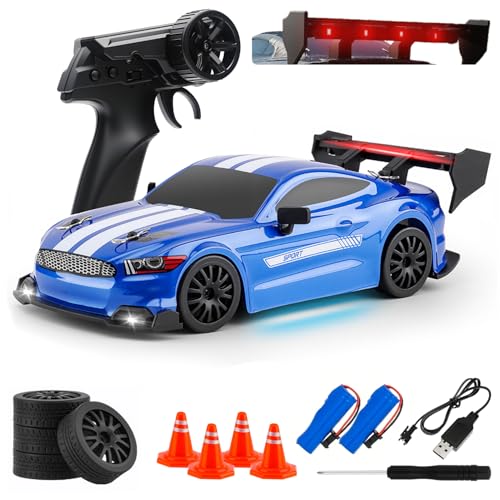 RC Drift Car, 1:24 Scale Remote Control Vehicle for Kids,2.4GHz 20KM/H 4WD High Speed RC Cars with LED Light, Two Batteries & Drifting Tires Racing Sport Toy Cars for Adults Boys Girls Kids 8602BU - style: 8602-Blue