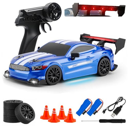 RC Drift Car, 1:24 Scale Remote Control Vehicle for Kids,2.4GHz 20KM/H 4WD High Speed RC Cars with LED Light, Two Batteries & Drifting Tires Racing Sport Toy Cars for Adults Boys Girls Kids 8602BU - style: 8602-Blue
