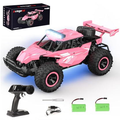 kolegend Remote Control Car for Girls 50+min Monster Trucks 20km/h 1:12 Scale 13 Inch All Terrains RC Truck with Flashing Chassis Lights Gift Toys for Girls Kids Boys - color: Pink
