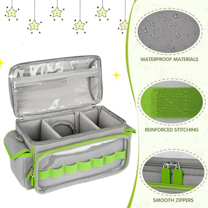 Carrying Case Compatible with Toniebox 2 & 1 Starter Set & Tonies Figures | Cute Storage Bag Fits for Tonies Characters,Headphones&Accessories, Travel Case with Clear Pocket&Speaker Window,Gray&Green - color: Grey&Green