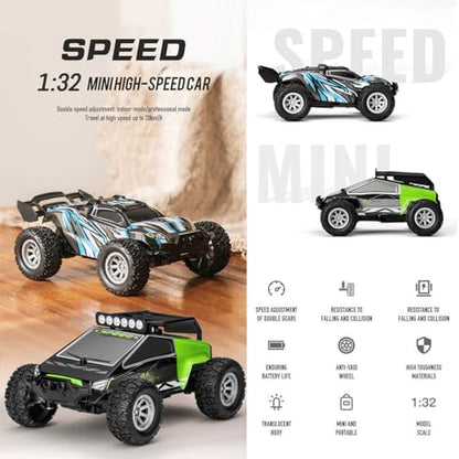 LOCHE RC Offroad Car, 1/32 RC Mini Electric Drift Off-Road Vehicles Remote Control Car, 20km/h High Speed 2.4G All Terrain Off-Road Truck Halloween Surprising Gifts for Boys - RTR Version - color: Green-2