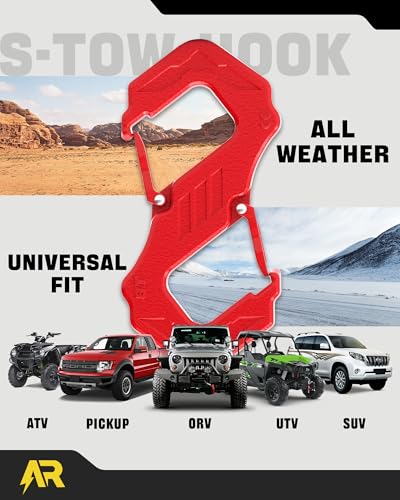3/8" S Tow Hook, G80 Steel Quick Winch Shackle 33,000Lbs Break Strength, Heavy Duty Off-Road Recovery Connect Hook for SUV, Truck, Trailer & Towing Applications, Red | G80 Steel Heavy Duty Off-Road Recovery Connect Hook for SUV, Truck, Trailer & Towing Ap