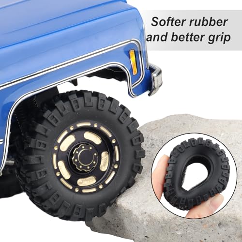 HobbyPark Brass 1.0 Beadlock Wheels & Tires for 1/18 TRX4M Upgrades Parts 1/18 SCX24 1/24 RC Crawler Replacement, Set of 4 (Type B) - style: Type B