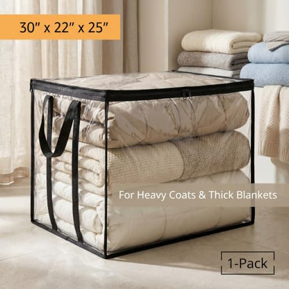 Clear Storage Bag 30"L x 22"W x 25"H, Extra Large Soft PVC Organizer with Double Webbing Handles, Waterproof for Seasonal Clothes - size: X-Large