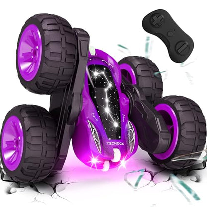 Tecnock Remote Control Car for Kids, 2.4GHz RC Cars with USB-C Easy Charging, 4WD Double Sided 360° Rotates and Flips RC Stunt Car, Toys Gift for Boys and Girls Ages 6-8, 8-12 - color: Purple