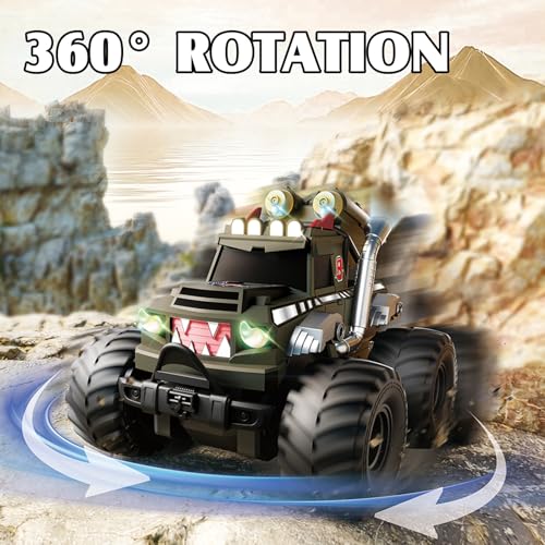 Dual Remote Control RC Car with Magic Gesture Wristband & 40+ Min Play, 1:18 Fully Submersible Waterproof All Terrain 4WD Monster Truck, Amphibious Toy Crawler Gift for Boys Girls Ages 6-12-Black - color: Black