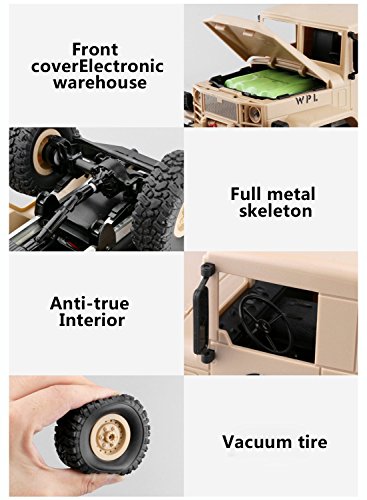 GracesDawn Remote Control Car, Terrain RC Cars, Electric Remote Control Off Road Military Truck, 1/16 2.4G 4WD Off-Road RC Military Truck Rock Crawler Army Car (Yellow)