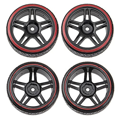 5-Spoke Hard Plastic Wheel Rims & Plastic Tires 12mm Hex for Traxxas HSP Tamiya Kyosho Himoto HPI Redcat 1/10 On-Road RC Drift Drifting Car (Style 2), Black