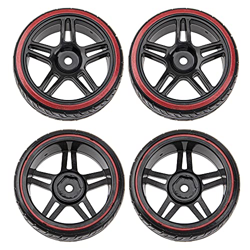 5-Spoke Hard Plastic Wheel Rims & Plastic Tires 12mm Hex for Traxxas HSP Tamiya Kyosho Himoto HPI Redcat 1/10 On-Road RC Drift Drifting Car (Style 2), Black