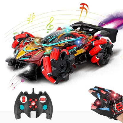 GoolRC RC Stunt Car, Gesture Sensing RC Cars, 2.4GHz 4WD Remote Control Car with 360° Rotating, Spray, Lights & Music, 2 Control Mode for Adults Birthday Gifts, 1 Battery (Red)