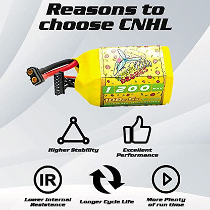 CNHL 1200mAh 6S Lipo Battery 22.2V 100C with XT60 Plug for FPV Drone RC Quadcopter Helicopter Airplane Racing Hobby(2 Packs)