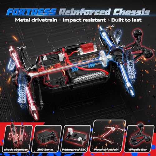 JM Racing 1:12 RC Car, 40KPH 4WD Off-Road Monster Truck for Adults and Kids | Rechargeable Battery, Waterproof RTR Design, LED Lights, Spare Tire, All-Terrain Racing Toy for Boys, Teens and Hobby Drivers