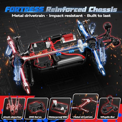JM Racing 1:12 RC Car, 40KPH 4WD Off-Road Monster Truck for Adults and Kids | Rechargeable Battery, Waterproof RTR Design, LED Lights, Spare Tire, All-Terrain Racing Toy for Boys, Teens and Hobby Drivers