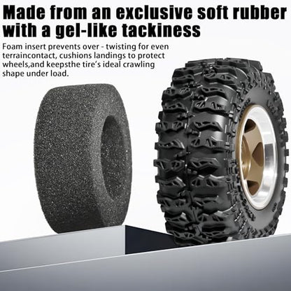 1.3" Beadlock Wheel Tires, Aluminum 1.3 Beadlock Wheels and Tires Upgraded 1.45-inch Wheel for for 1/24 SCX24 AX24 FCX24 1/18 TRX4M FMS RC Crawler Car Upgrade (Bronze) - color: Bronze