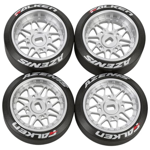 4 Pcs 25mm Star Shaped Rc Drift Wheels & Logo Drift Tires for 1/24 1/28 Wltoys, [2N+2W] Aluminum Alloy Rims with Rc Drift Car Tires for 1/24 1/28 Mini-Q HGD1 Wltoys K969 K989 k929(Silver) - color: Silver