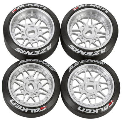 4 Pcs 25mm Star Shaped Rc Drift Wheels & Logo Drift Tires for 1/24 1/28 Wltoys, [2N+2W] Aluminum Alloy Rims with Rc Drift Car Tires for 1/24 1/28 Mini-Q HGD1 Wltoys K969 K989 k929(Silver) - color: Silver