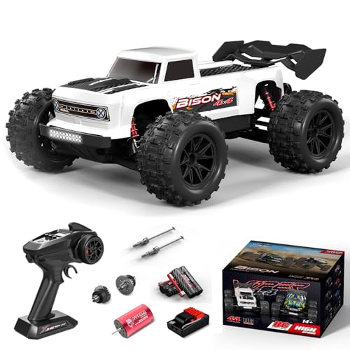 Brushless RC Cars for Adults, 1/16 Scale RC Truck, 55KM/H High Speed Remote Control Car, 2.4GHz 4WD All Terrains Off-Road RC Monster Truck with LED Light and 2 Rechargeable Battery - size: 2 Batteries