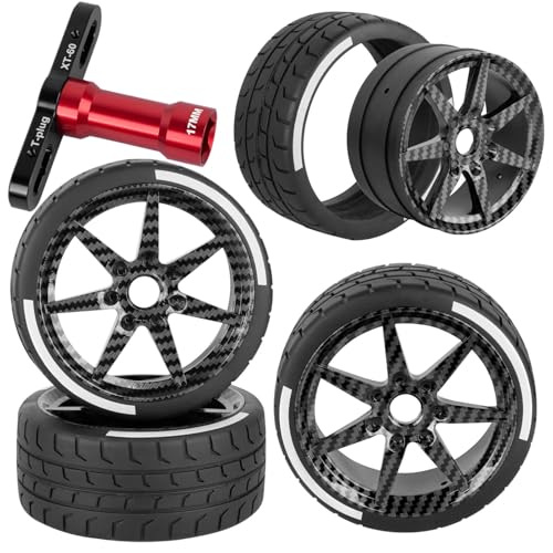 RC Tires Highway Tires Wheels for 1/8 Typhon 6s BLX / 1/7 Infraction 6S BLX,Limitless,Rc Highway Tires Wheels,Carbon Surface Truck Tires,RC Wheels and Tires(4PCS) - color: Black Carbon Fibre( 4pcs)