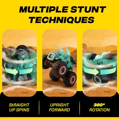 BEZGAR Monster Truck Toys, 1:18 Remote Control Monster Truck with Water Spray & Dancing Spins, 4WD RC Truck for Boys 4-7, RC Cars with 2 Batteries, Toys for 4+ Year Old Boys(Cyan) - color: Cyan