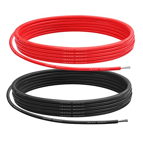 14 AWG Silicone Wire, 10 ft Red and 10 ft Black | Flexible fine-strand tinned copper cable with heat-resistant silicone insulation for batteries, RC and electronics wiring. - style: 14 AWG 10ft Red+10ft Black